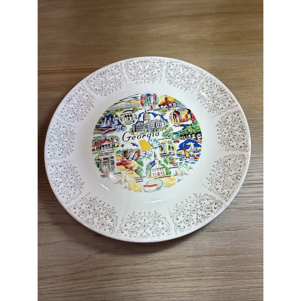 Vintage Collector's Plate Of The State Of Georgia w/Popular Landmarks 10.25"
